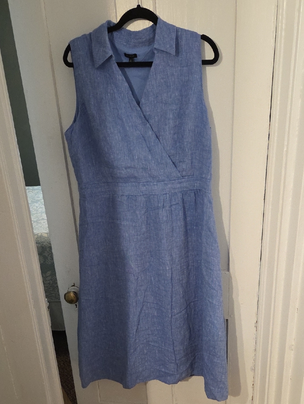 Talbots Light Blue Sleeveless Wrap-Front Linen Midi Dress
